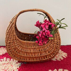 Vintage Crescent Shaped Wicker Basket